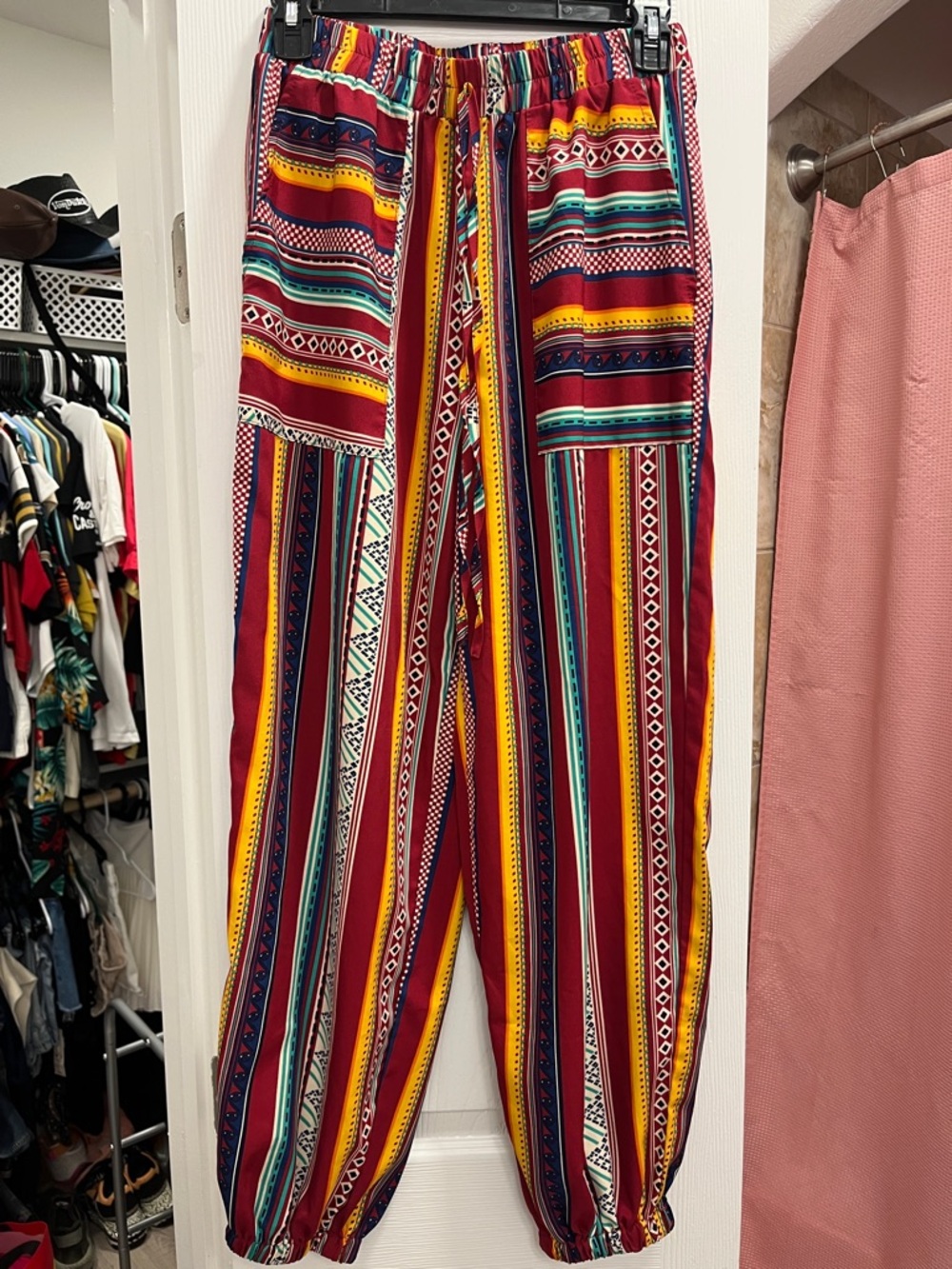 SHEIN Multicolor Striped Boho Jogger Pants - Red, Yellow, Teal